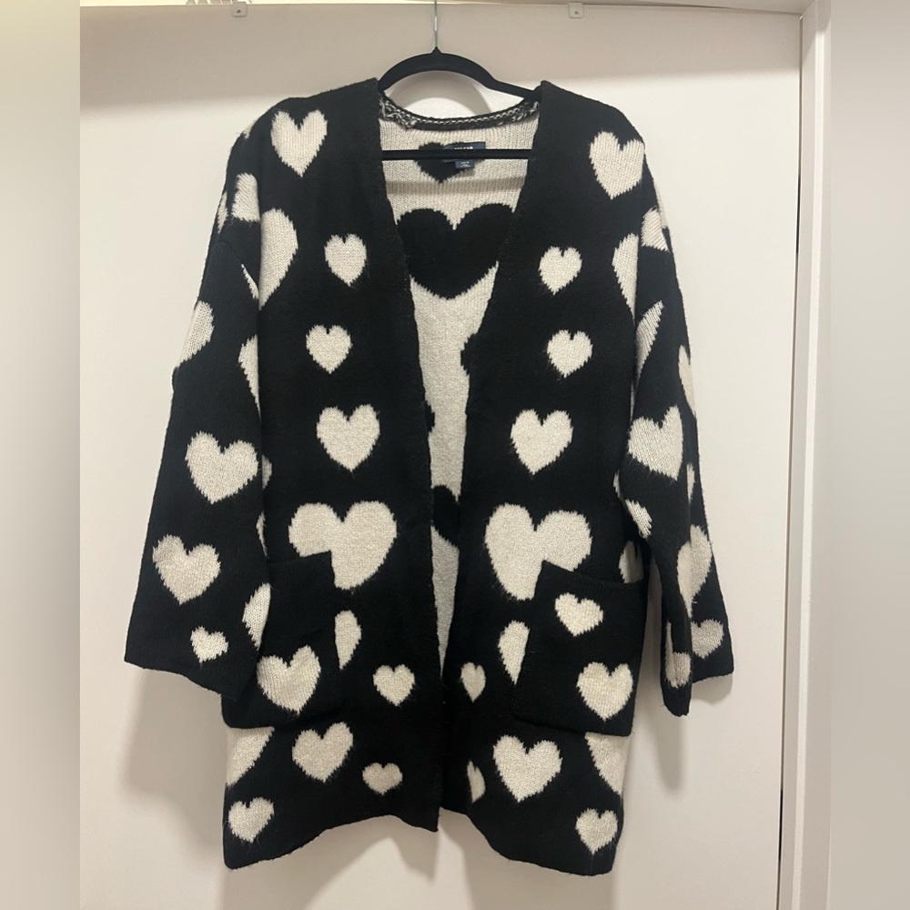 Anthropologie Black and White Heart Cardigan
